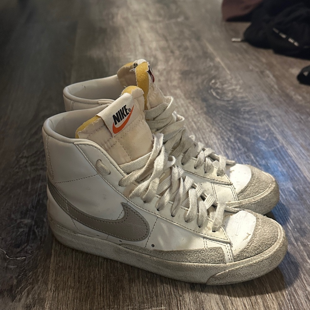 Nike White and Gray High-Tops with Yellow Accents